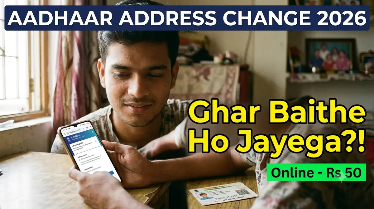 Aadhaar Address Change 2026 - Online Ghar Baithe (Rs 50), Free Window Ka Sach + Document List