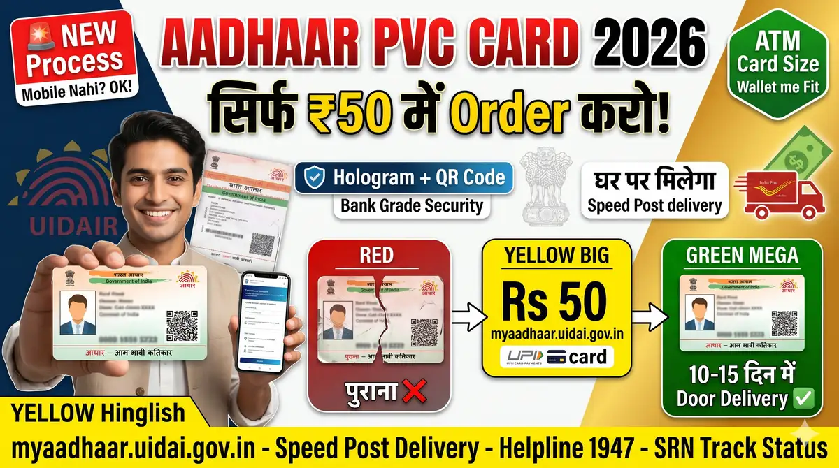 Aadhaar PVC Card Order Online 2026 - Rs 50 Apply @myaadhaar.uidai.gov.in, SRN Track, 10-15 Day Delivery