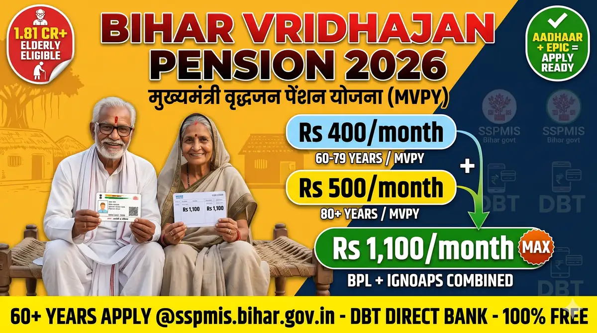 Bihar Vridhajan Pension Yojana 2026 (MVPY) Apply Online - Rs 400-1,100/Month, SSPMIS Eligibility, Documents Guide