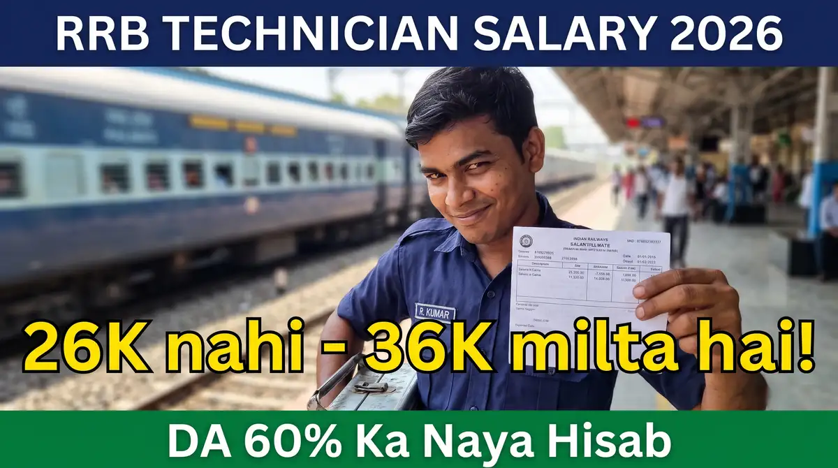 RRB Technician Salary 2026 - Grade 3 In-Hand Rs 31-36K, Grade 1 Rs 47-56K (Fresh DA 60% Se Hisab)