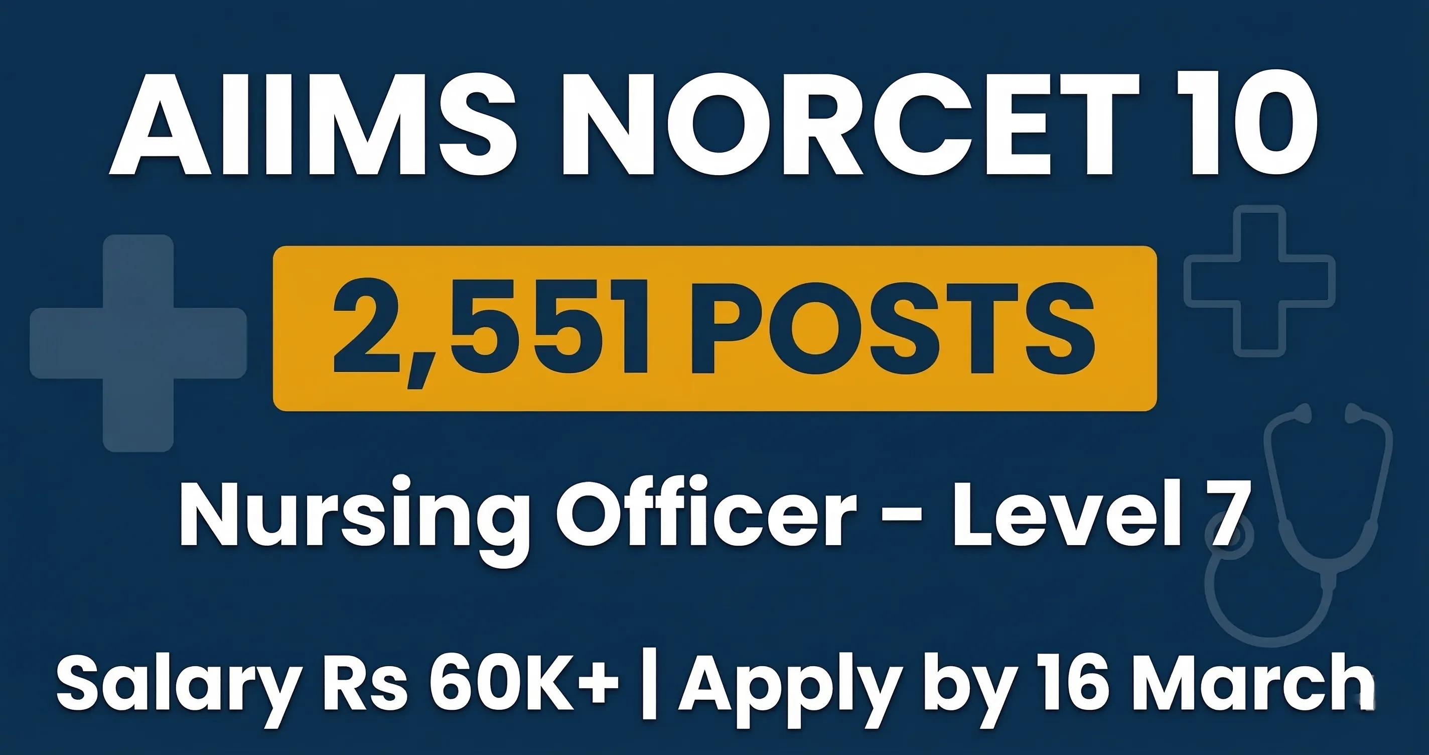 AIIMS NORCET 10 Nursing Officer 2026 - 2,551 Posts, Apply by 16 March