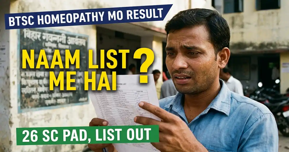 BTSC Homeopathy Chikitsa Padadhikari Aur AYUSH Physician Ka Result Aa Gaya - 2020 Ke Vigyapan Par 26 SC Padon Ki Suchi, Wo Bhi Dobara Anushansa Ke Baad