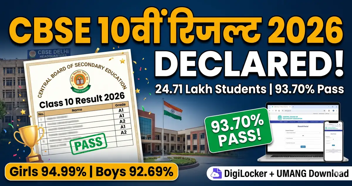 CBSE 10th Result 2026 OUT - 93.70% Pass, Check cbse.gov.in DigiLocker Marksheet Download