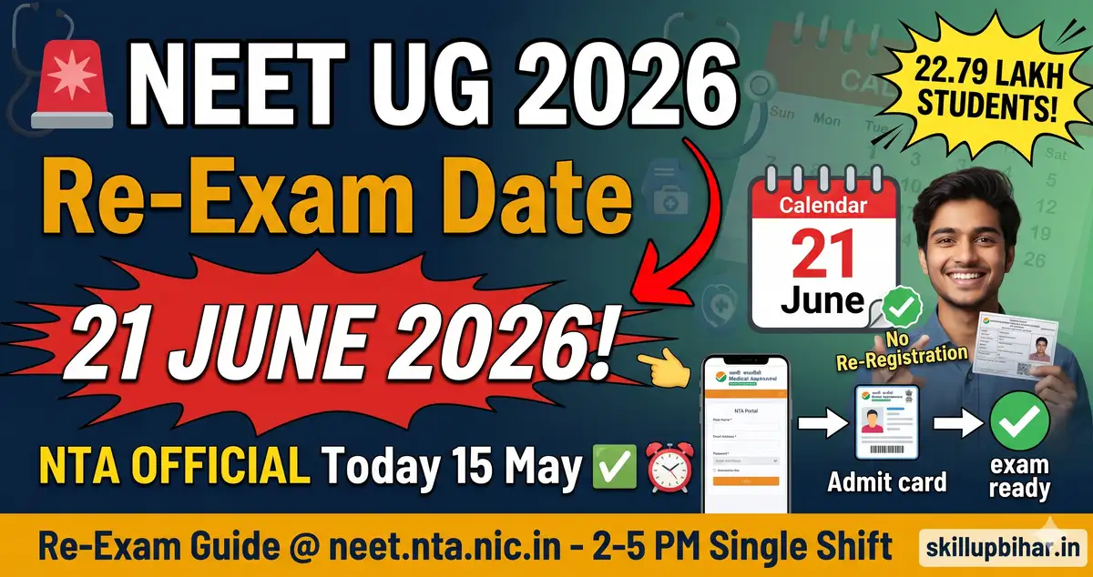 NEET UG Re-Exam 2026 OFFICIAL Date 21 June - NTA Notification, No Re-Registration, 22.79 Lakh Students