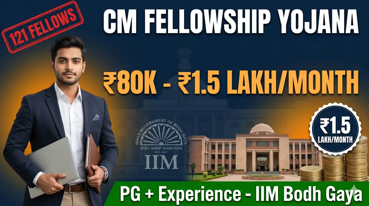 Bihar Mukhyamantri Fellowship Yojana 2026 - Rs 80,000-1.5 Lakh/Month Stipend
