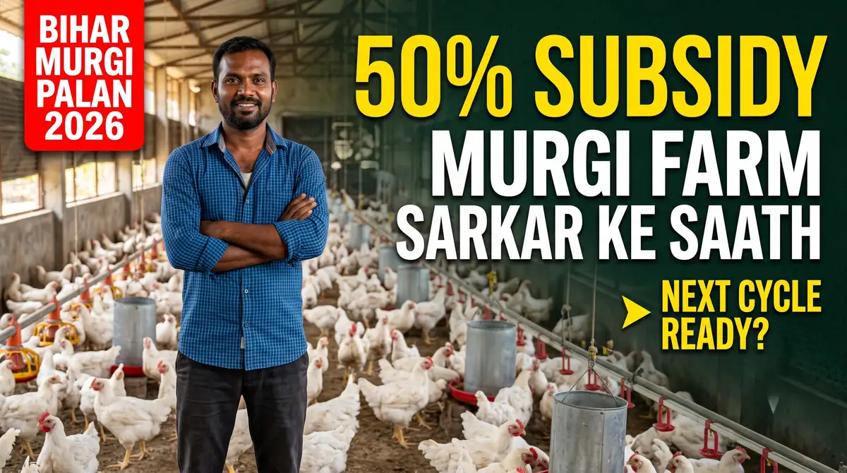 Bihar Murgi Palan Yojana 2026 - Poultry Farm Pe 30-50% Subsidy, Broiler + Layer
