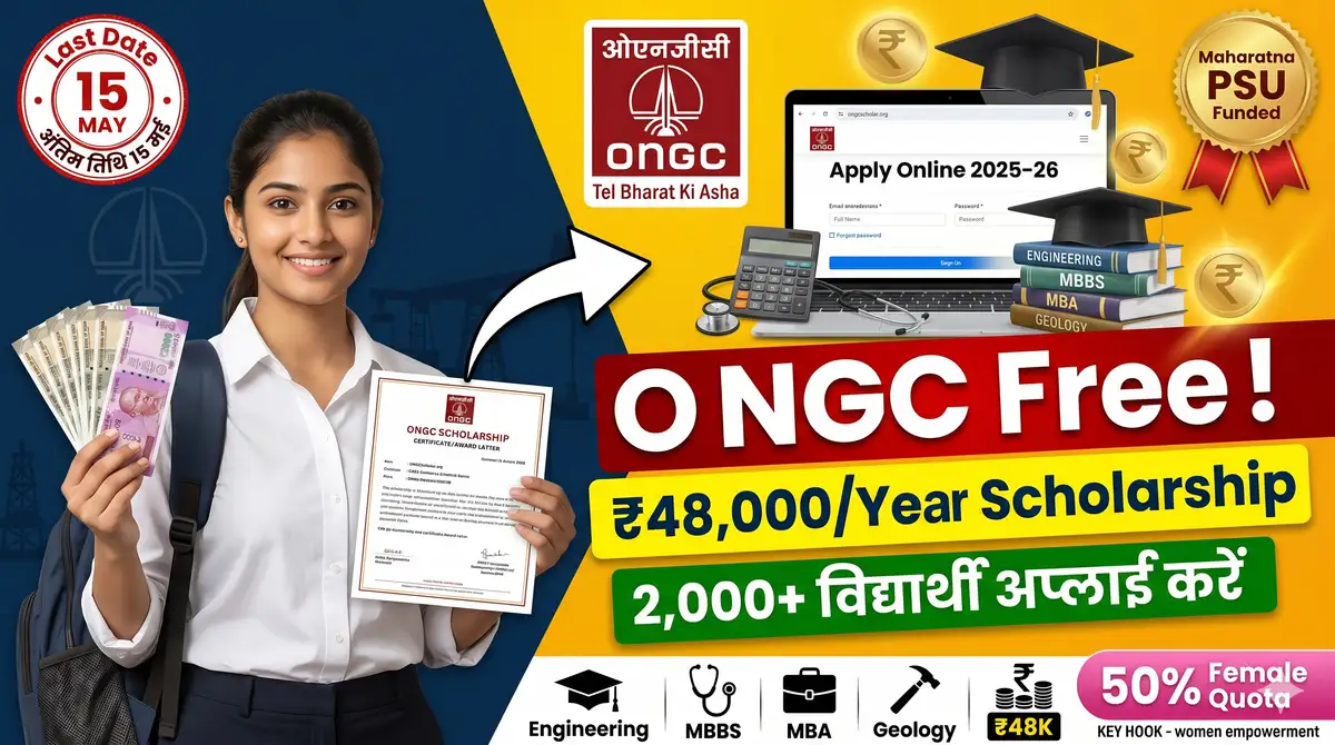 ONGC Merit Scholarship 2025-26 - Rs 48,000/Year for 2000+ Engineering/MBBS/MBA Students