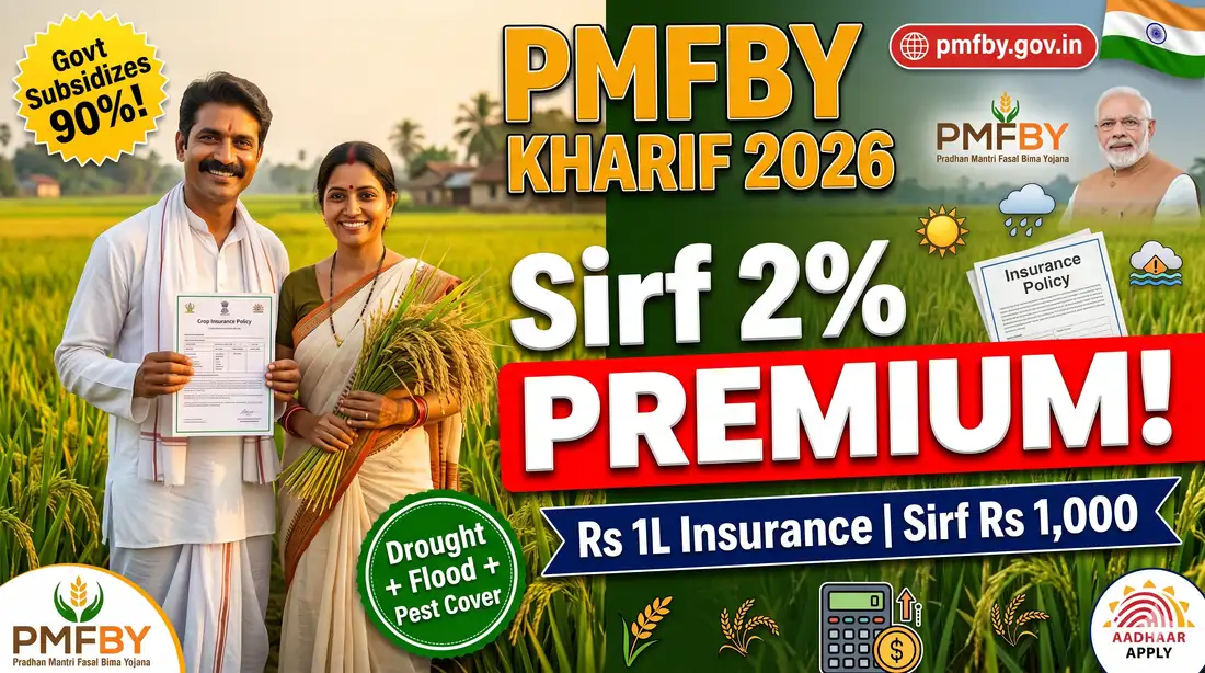 PMFBY 2026 - Pradhan Mantri Fasal Bima Yojana, 2% Premium Kharif Crop Insurance Apply Online