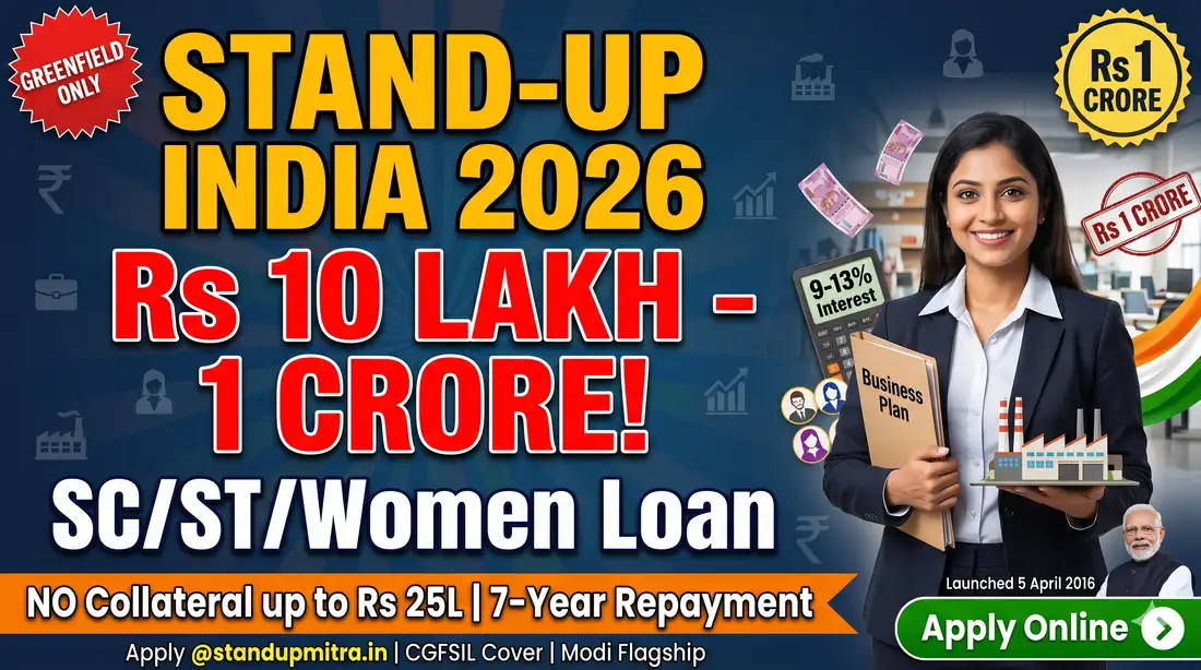 Stand-Up India Scheme 2026: Apply Online for Rs 10 Lakh-1 Crore Loan SC/ST/Women Entrepreneurs, Eligibility, 15% Margin, 7-Year Repayment etc. Details